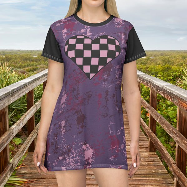 Paint Washed Purple Plaid Heart Oversized Tee!! Great For Sleeping, Lounging, Swimming! Free Shipping!!!