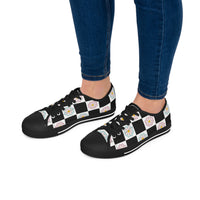 Black Checkered Daisy Women's Low Top Sneakers! Free Shipping! Specialty Buy!