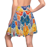 Boho Watercolor Paper Flower Women's Skater Skirt! Free Shipping!