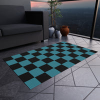 Teal Checkered Non Slip Outdoor Rug! Chenille Fabric! Free Shipping!