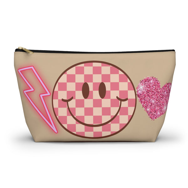 Pink Retro Cream Smiley Accessory Pouch, Check Out My Matching Weekender Bag! Free Shipping!!!
