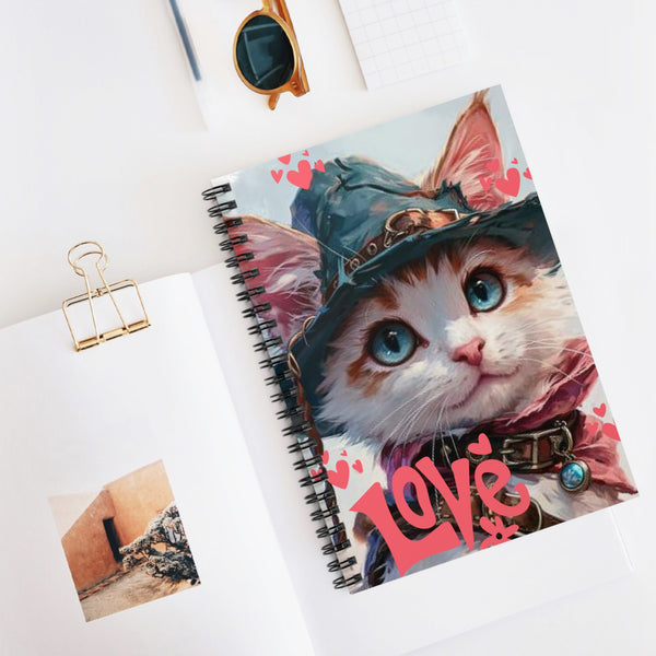 Valentines Day Love Cowgirl Kitten Spiral Notebook - Ruled Line! Perfect For Gifting!