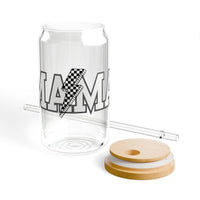 Boho Plaid Mama Lightening Bolt Sipper Glass, 16oz! BPA Free! Free Shipping! Made in The USA!