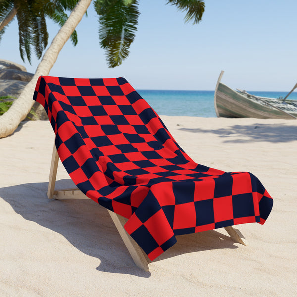 Red and Black Plaid 100 Percent Cotton Backing Beach Towel! Free Shipping!!! Gift to a Friend! Travel in Style!