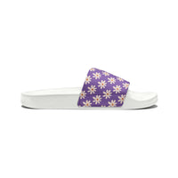 Dusty Purple Daisy Flower Print Summer Beach Slides, Women's PU Slide Sandals! Free Shipping!!!