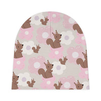 Pink Daisy Squirrel Baby Beanie in Cursive! Free Shipping! Great for Gifting!