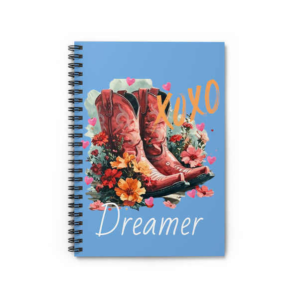 Valentines Day Cowgirl Boots Dreamer Floral Spiral Notebook - Ruled Line! Perfect For Gifting!