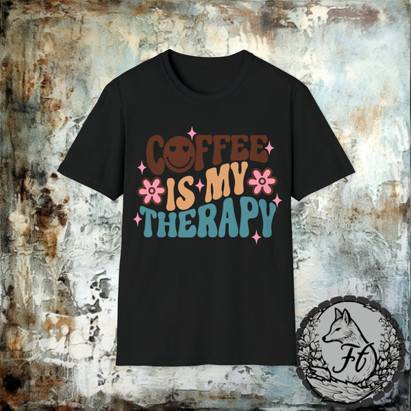 Coffee Is My Therapy Smiley Retro Unisex Graphic Tees! Sarcastic Vibes!