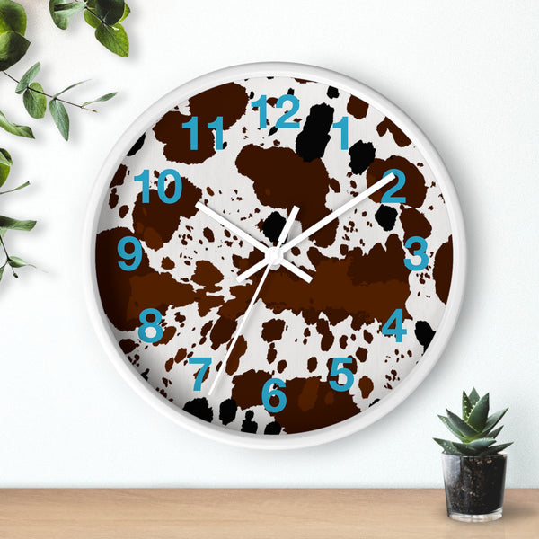 Brown and Teal Cow Print Print Wall Clock! Perfect For Gifting! Free Shipping!!! 3 Colors Available!