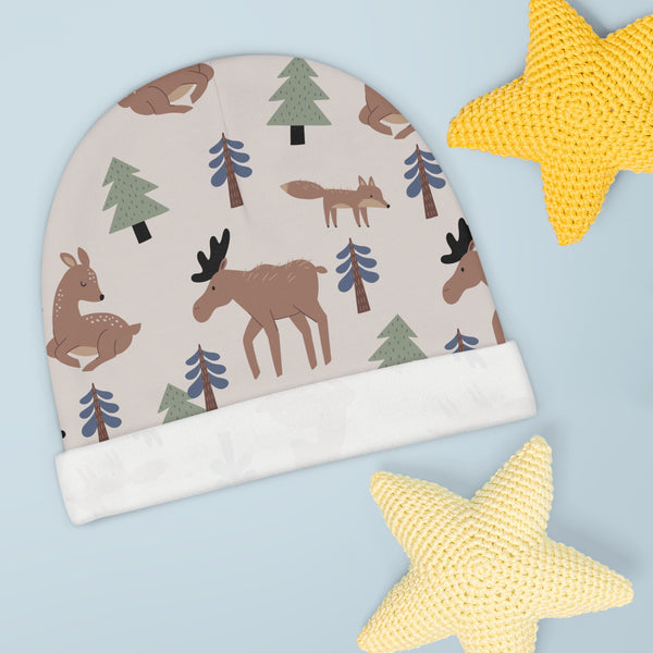 Elk, Deer, Fox Animal Forest Baby Beanie in Cursive! Free Shipping! Great for Gifting!