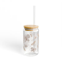 Boho Beige Butterflies Medley Sipper Glass, 16oz! BPA Free! Free Shipping! Made in The USA!