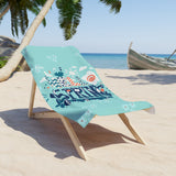 Hello Spring Aqua Blue Hippie Flower 100 Percent Cotton Backing Beach Towel! Free Shipping!!! Gift to a Friend! Travel in Style!