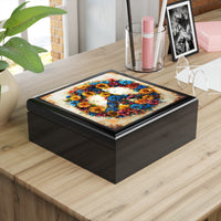 Boho Floral Peace Sign Jewelry Box! Ceramic Tile Top! Fast and Free Shipping!!!