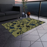 Green Rose Floral Outdoor Rug! Chenille Fabric! Free Shipping!