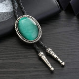 Natural stone green cat eye bolo tie!