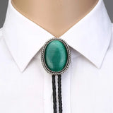 Natural stone green cat eye bolo tie!
