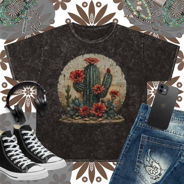 Floral Cactus Distressed Unisex Mineral Wash T-Shirt! New Colors! Free Shipping!!!