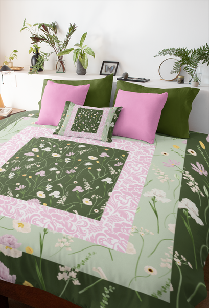 Paisley May, Girly Boho Pink and Green Quilt Comforter! Super Soft! Free Shipping!! Mix and Match for That Boho Vibe!