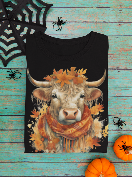 1 Autumn Highlander Blondie Cow Unisex Graphic Tees! Halloween! Fall Vibes!