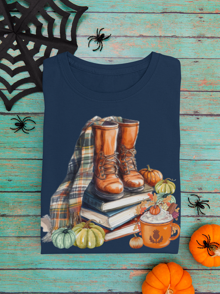 1 Books and Boots Autumn Inspired Unisex Graphic Tees! Halloween! Fall Vibes!