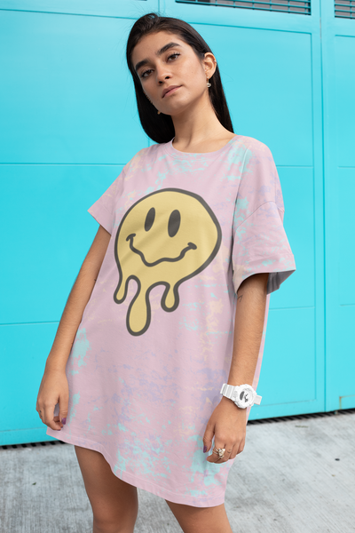 Paint Washed Pastel Smiley Face Drip Oversized Tee!! Great For Sleeping, Lounging, Swimming! Free Shipping!!!