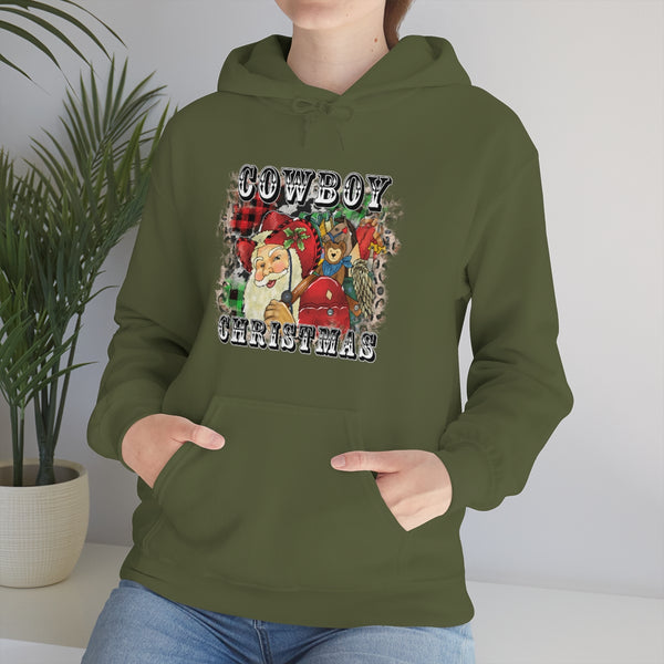 Rustic Cowboy Christmas Holiday Unisex Heavy Blend Hooded Sweatshirt! Winter Vibes!