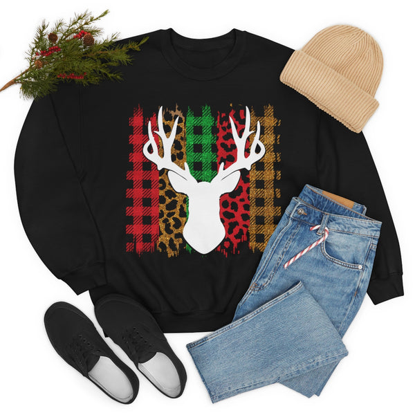 Paint Stripe Deer Holiday Unisex Heavy Blend Crewneck Sweatshirt! Winter Vibes!