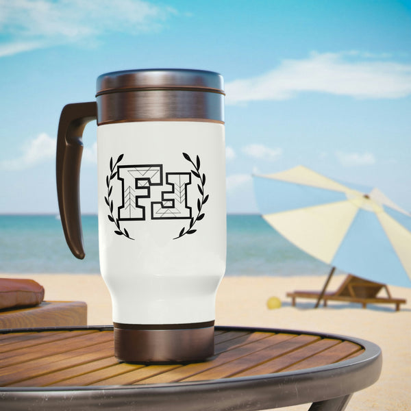 Freckled Fox Company Branded Logo Black and White 2023 Stainless Steel Travel Mug with Handle, 14oz! Merch! Spring Vibes! Drinkware!