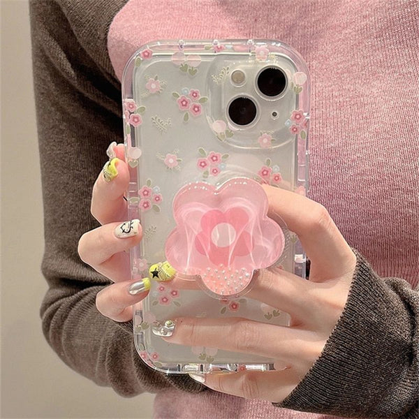 Quicksand Pink Flower Holder iPhone Case