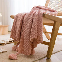 Luxurious Chunky Knit Tasseled Throw Blanket - Soft Acrylic Waffle Embossed Bedspread