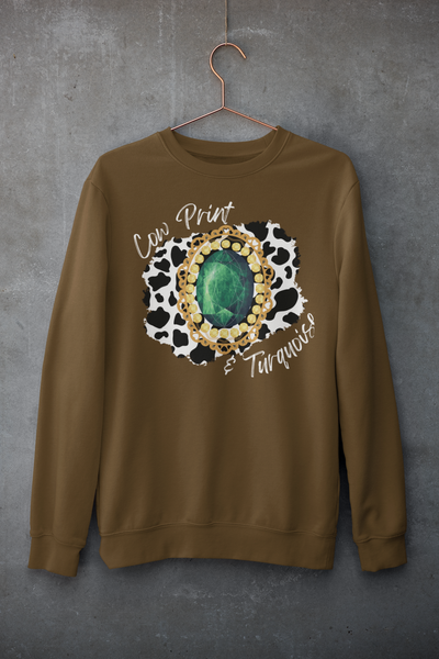 Cow Print and Turquoise Western Style Sweatshirt! Fall Vibes! FreckledFoxCompany
