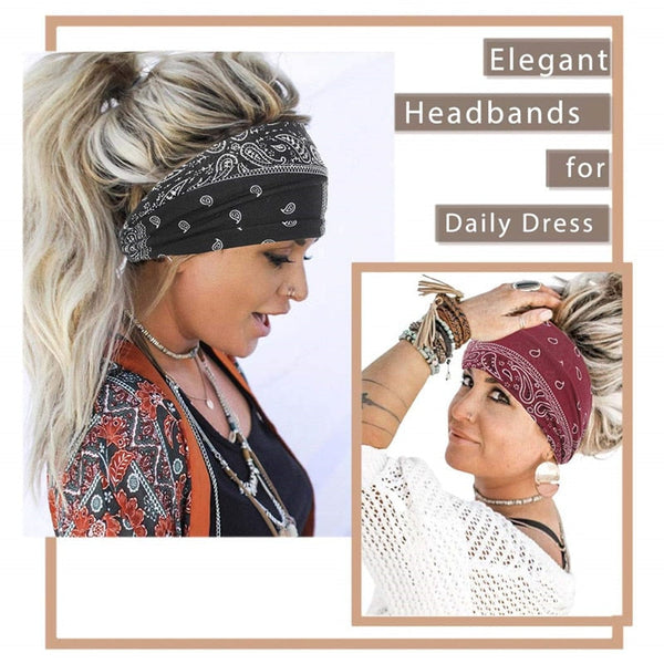 New Boho Flower Print Wide Headbands Vintage Knot Elastic Turban Headwrap for Women Girls Cotton Soft Bandana Hair Accessories FreckledFoxCompany