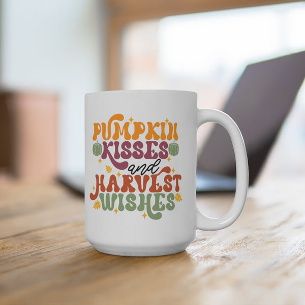 Pumpkin Kisses and Harvest Wishes Jumbo Ceramic Mug 15oz! Fall Vibes! FreckledFoxCompany