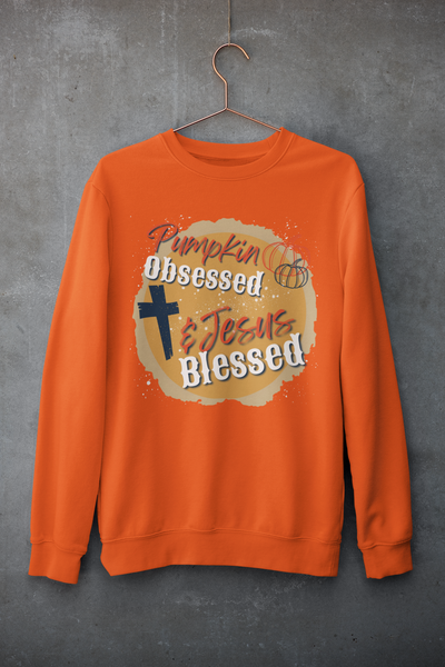 Pumpkin Obsessed Jesus Blessed Unisex Crewneck Sweatshirt! Fall Vibes! FreckledFoxCompany