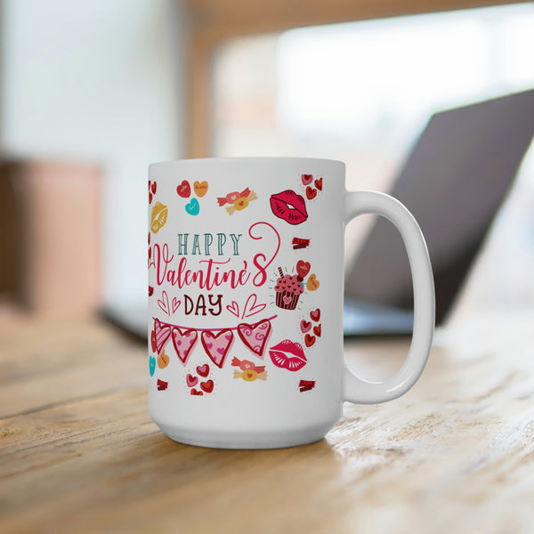 Happy Valentine's Day Ceramic Mug 15oz! Coffee Lovers, Cup of Joe, Gift Ideas! Spring Vibes!