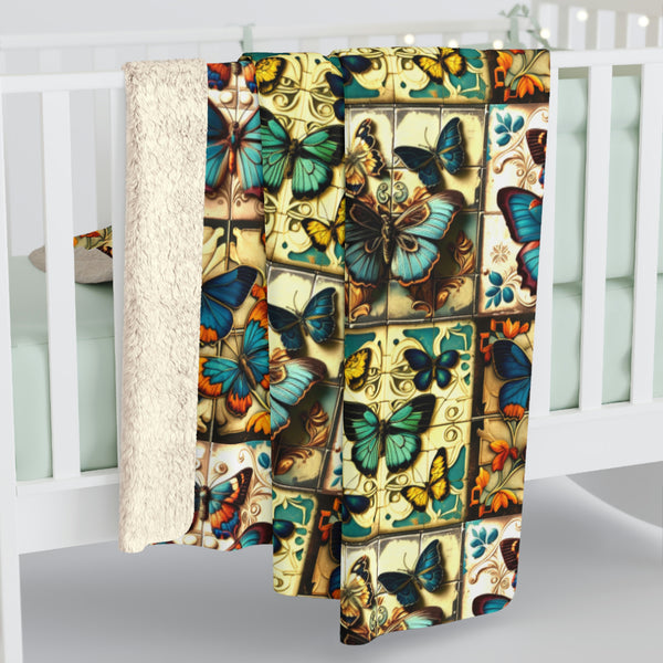 Vintage 70's Inspired Butterfly Quilt Sherpa Fleece Blanket!