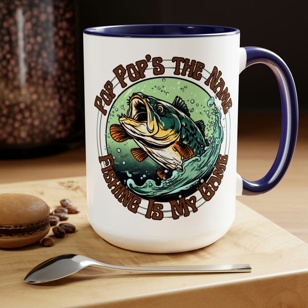 Pop Pop's The Name and Fishing is My Game Fathers Day Two-Tone Coffee Mugs, 15oz!
