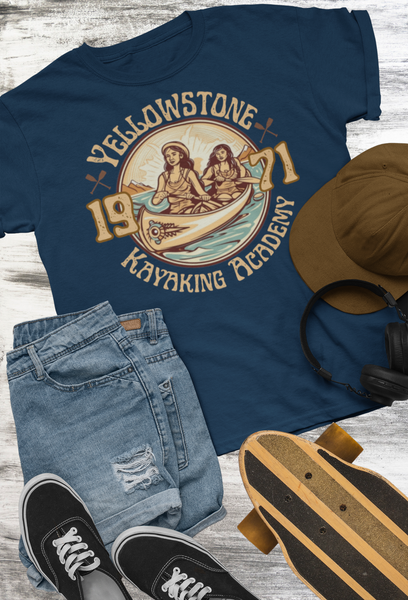 1 Vintage 1971 Yellowstone Kayaking Academy Unisex Graphic Tees! Summer Vibes!
