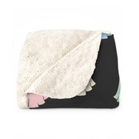 Black Pastel Happy Little Retro Ghost Sherpa Fleece Blanket! Halloween!