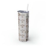 Western/Boho Aztec Thunderbirds Grey Neutrals Skinny Tumbler with Straw, 20oz!