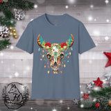 Highlander Christmas Cow Skull Christmas Lights Wreath Unisex Graphic Tees! Winter Vibes! All New Heather Colors!!!