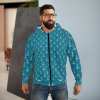 Teal Anchor Unisex Full Zip Jacket! Polyester exterior, Fleece interior! Free Shipping!