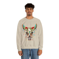 Highlander Cow Christmas Lights Skull Edition Unisex Heavy Blend Crewneck Sweatshirt!