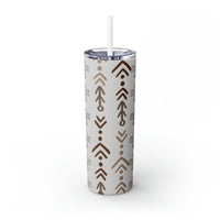 Western/Boho Aztec Thunderbirds Grey Neutrals Skinny Tumbler with Straw, 20oz!