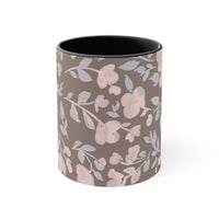 Boho Grey and Pink Florals Accent Coffee Mug, 11oz! Free Shipping! Great For Gifting! Lead and BPA Free!