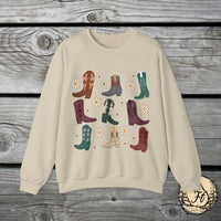 Vintage Daisy Boot Medley Unisex Heavy Blend Crewneck Sweatshirt! Christmas Gift For a Western Gal!