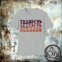 Thankful Grateful Blessed Thanksgiving Fall Vibes Retro Unisex Graphic Tees!