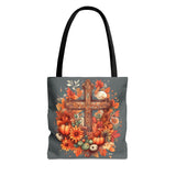 Autumn Floral Pumpkin Wooden Cross Fall Vibes Tote Bag!