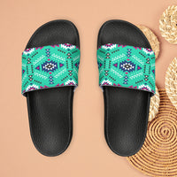 Boho Patchwork Aztec Aqua Blue Summer Beach Slides, Women's PU Slide Sandals! Free Shipping!!!