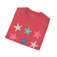 Pink and Blue Star Fish Medley Unisex Graphic Tees! Summer Vibes! All New Heather Colors!!! Free Shipping!!!